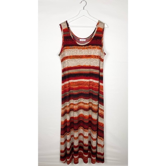 Calvin Klein Dresses & Skirts - Calvin Klein Maxi Dress Sleeveless Red Multicolored Striped Spandex Size 1X